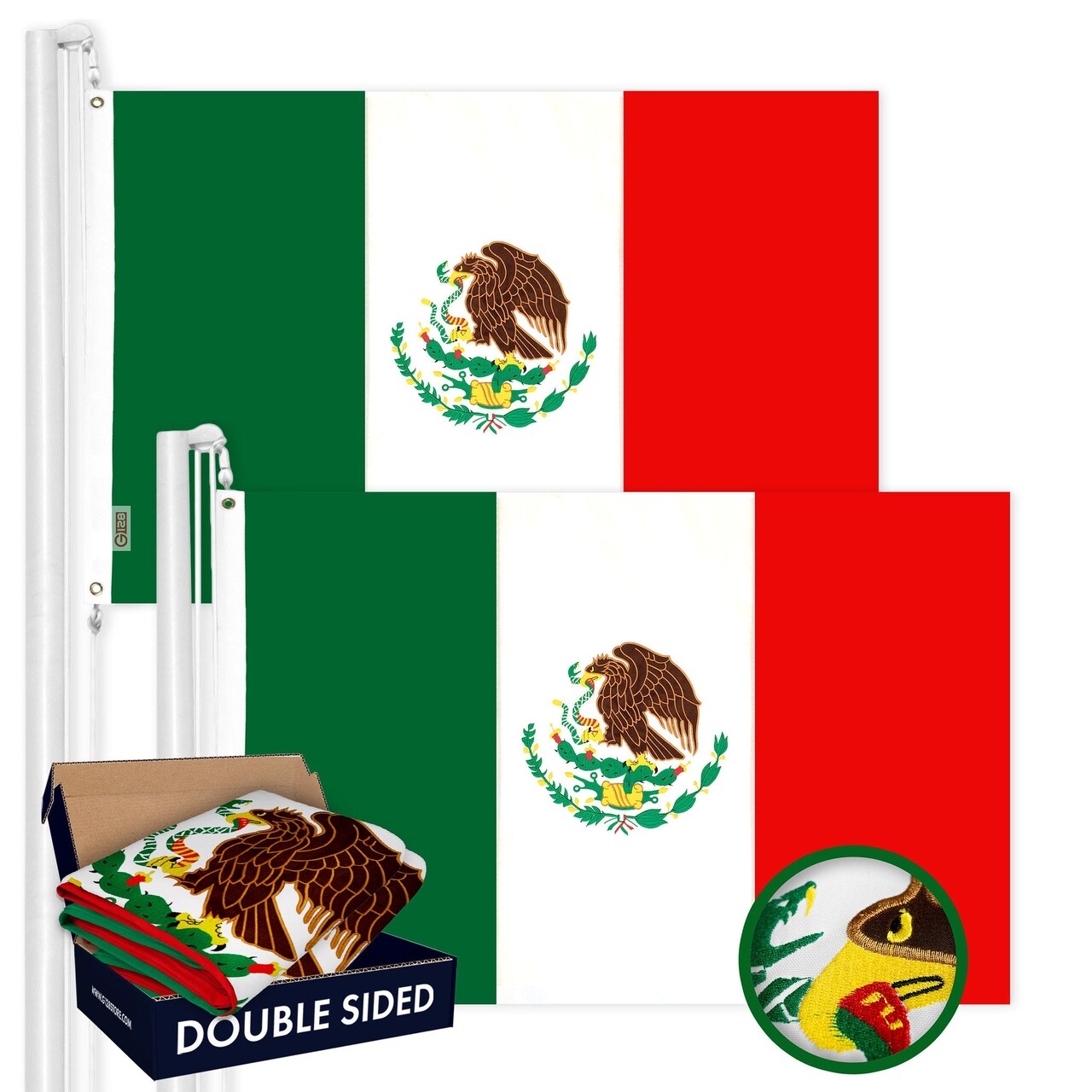 Mexico Mexican Flag 3x5 Ft 2-Pack Double-sided Embroidered Polyester By G128
